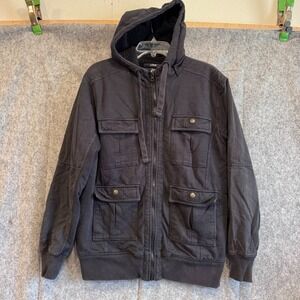 Vintage Y2K American Rag Sherpa Hooded Full Zip Jacket Cargo‎ Mens Large